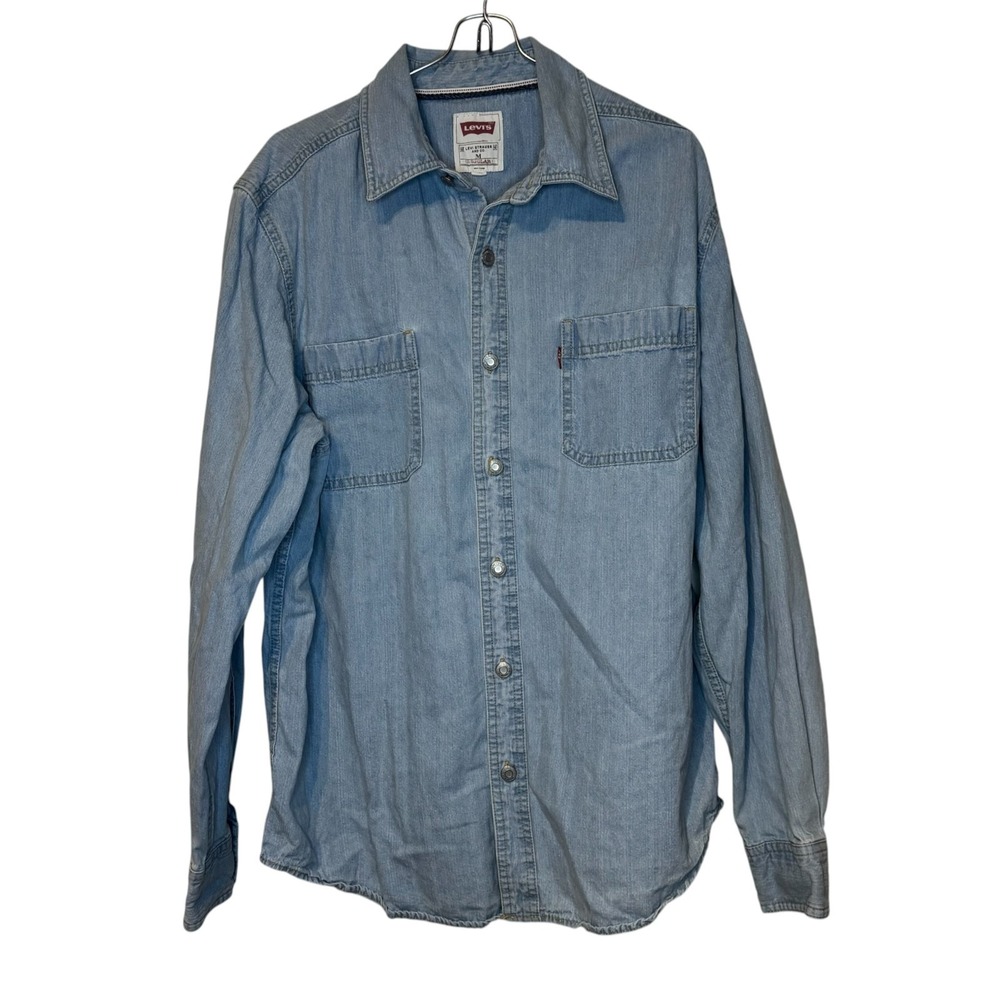 Levi's Mens Shirt Button Up Long Sleeve Pockets Denim Light Blue Cotton Medium